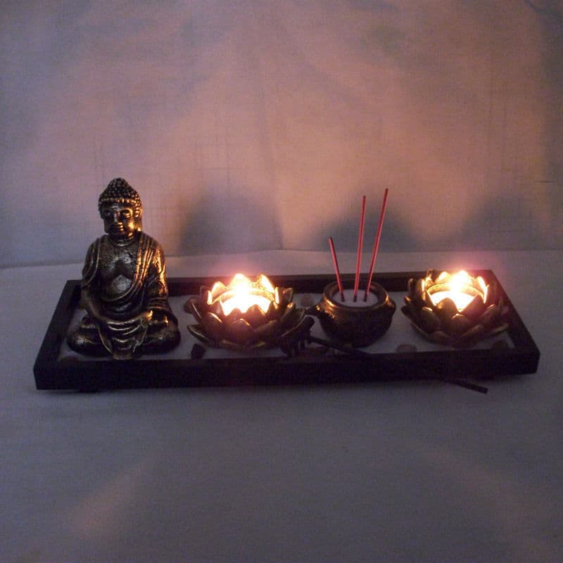 HY019B Cross-border New Product Resin Craft Candle Holder Ornament Chinese Zen Sand Tray Sand Pendulum Lotus Buddha Statue