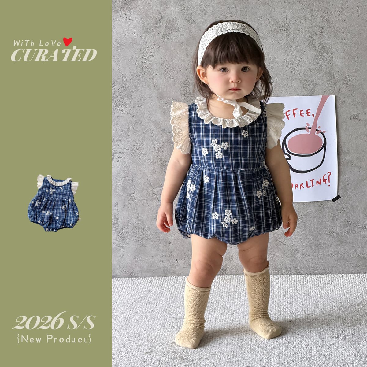 Summer baby girl jumpsuit princess plaid embroidered small flying sleeves thin breathable infant and toddler outdoor crawling clothing