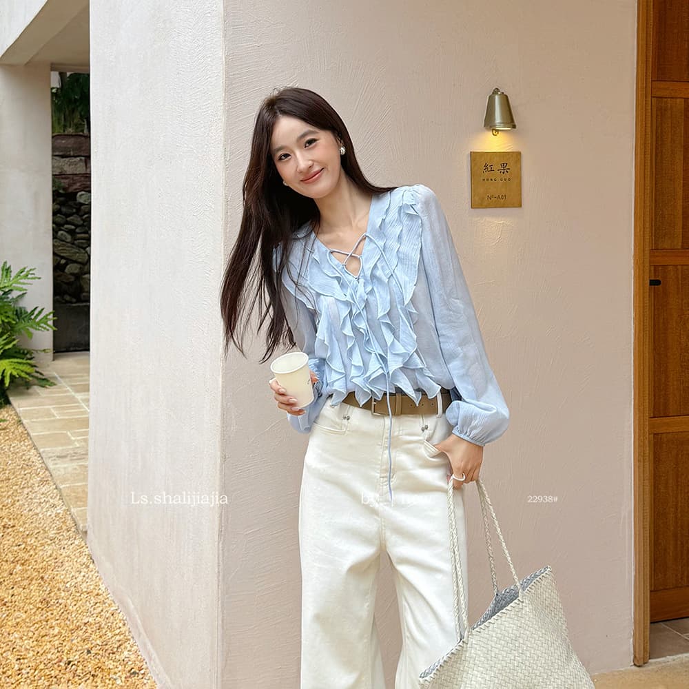 LSshuzhi French Early Spring Atmosphere Ruffled Blouse for Women 2026 New Women's Shirt Top 22938#