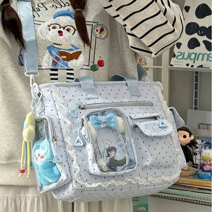 New Japanese Anime Badge Ita Bag, Soft and Sweet Tote Bag for Students, Daily Shopping Shoulder Bag