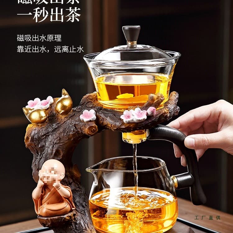 Glass fully automatic tea set set light luxury household magnetic suction teapot for lazy people 2025 new style