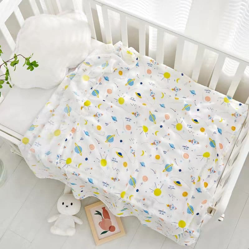 Gauze Swaddle Blanket Newborn Swaddle Wrap Gauze Bamboo Cotton Baby Blanket Infant Bath Towel Printed Receiving Blanket Export