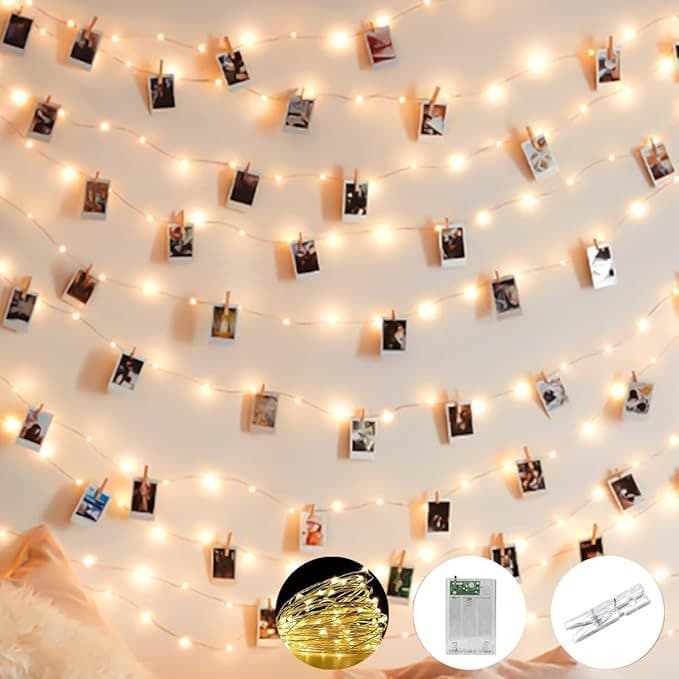 Clip Light String Battery Operated Warm Light String Star Light String Photo Wall Decoration Copper Wire Light String Photo Clip Lights