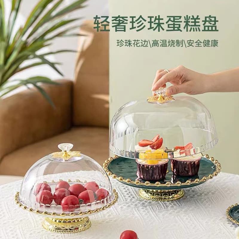 Simple European Style Ceramic High-Footed Cake Plate Suitable for Wedding Birthday Afternoon Fruit Dessert Cake Tray