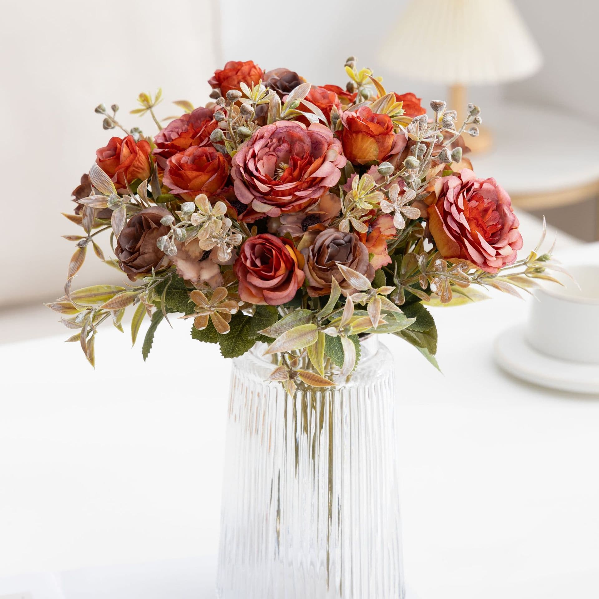 Retro Simulated Austin Rose Foreign Trade Oil Painting Rose Simulated Flower Hotel Decoration Fake Flower Spot Wholesale