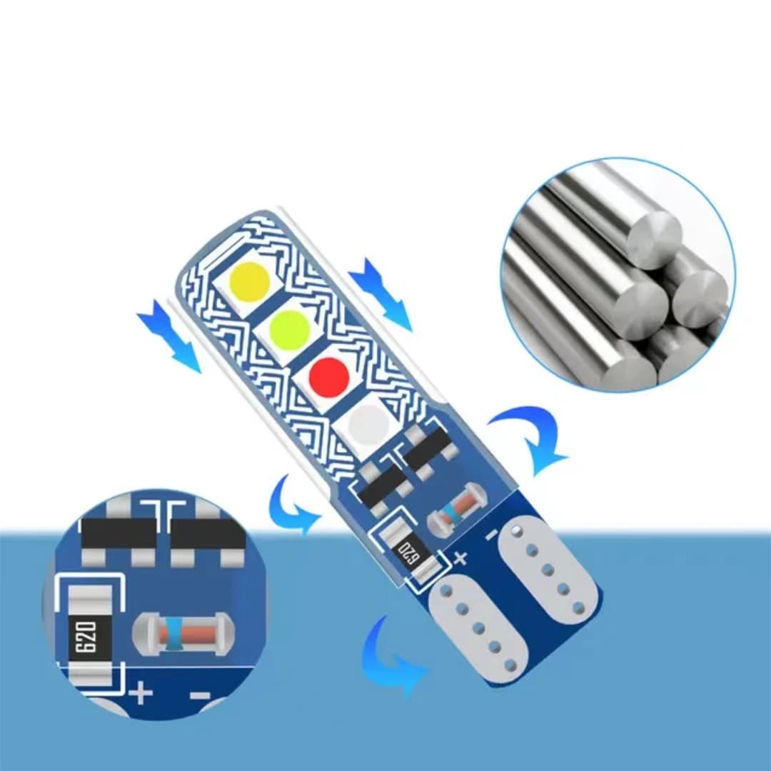 Car LED silicone T10 crystal lamp 4 colors running water flash 3030 8SMD driving width light license plate light