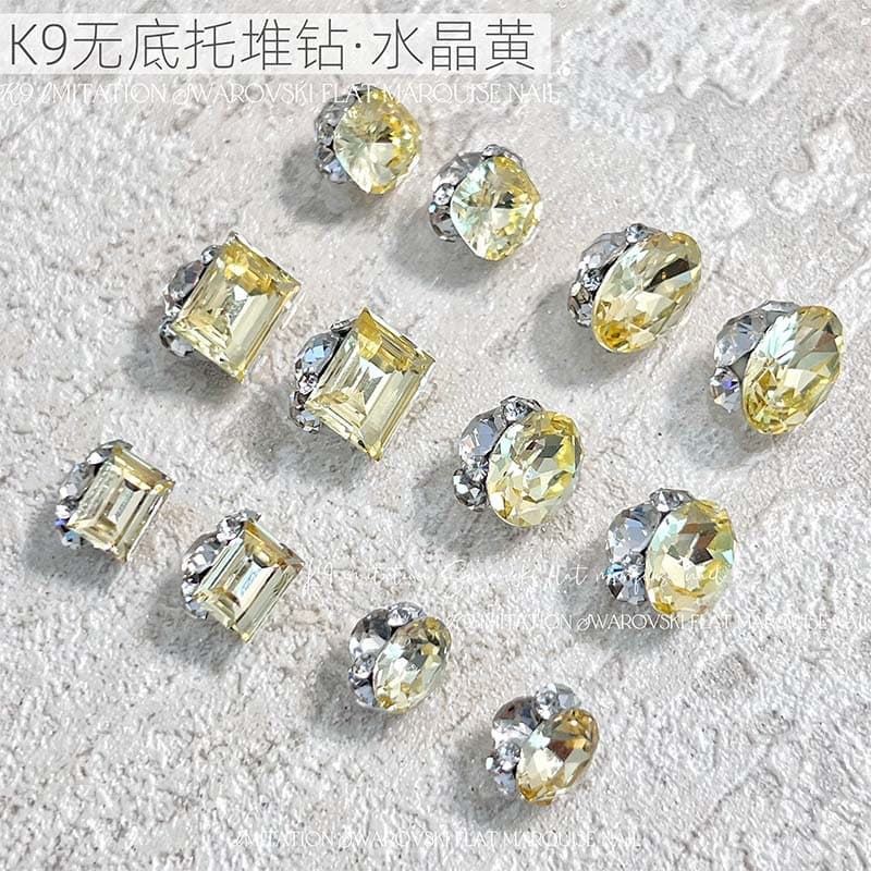 K9 Crystal Yellow No-Base Finished Stacked Diamond Nail Art Accessories Viral Flash Square Sugar Ellipse Stacked Diamond Ball Nail Decorations