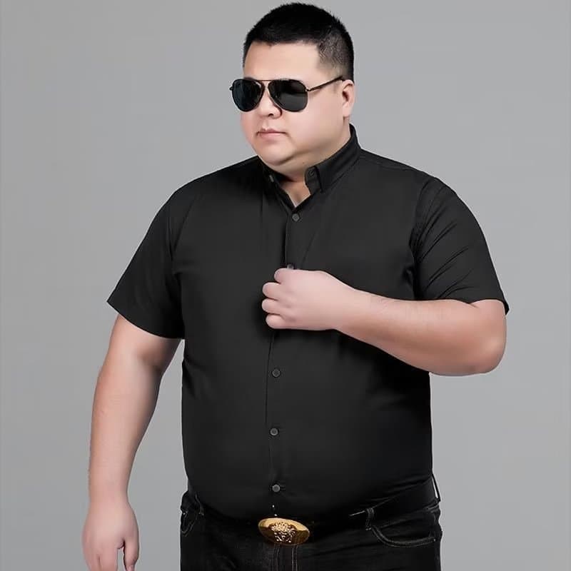 Men's Plus Size Short Sleeve Shirt Loose Fit Casual Fashion Solid Color Shirt for Big Men