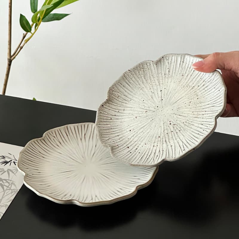 Chinese-style lotus leaf plate ceramic dish afternoon tea snack plate high-appearance dessert plate cake plate tableware flat plate