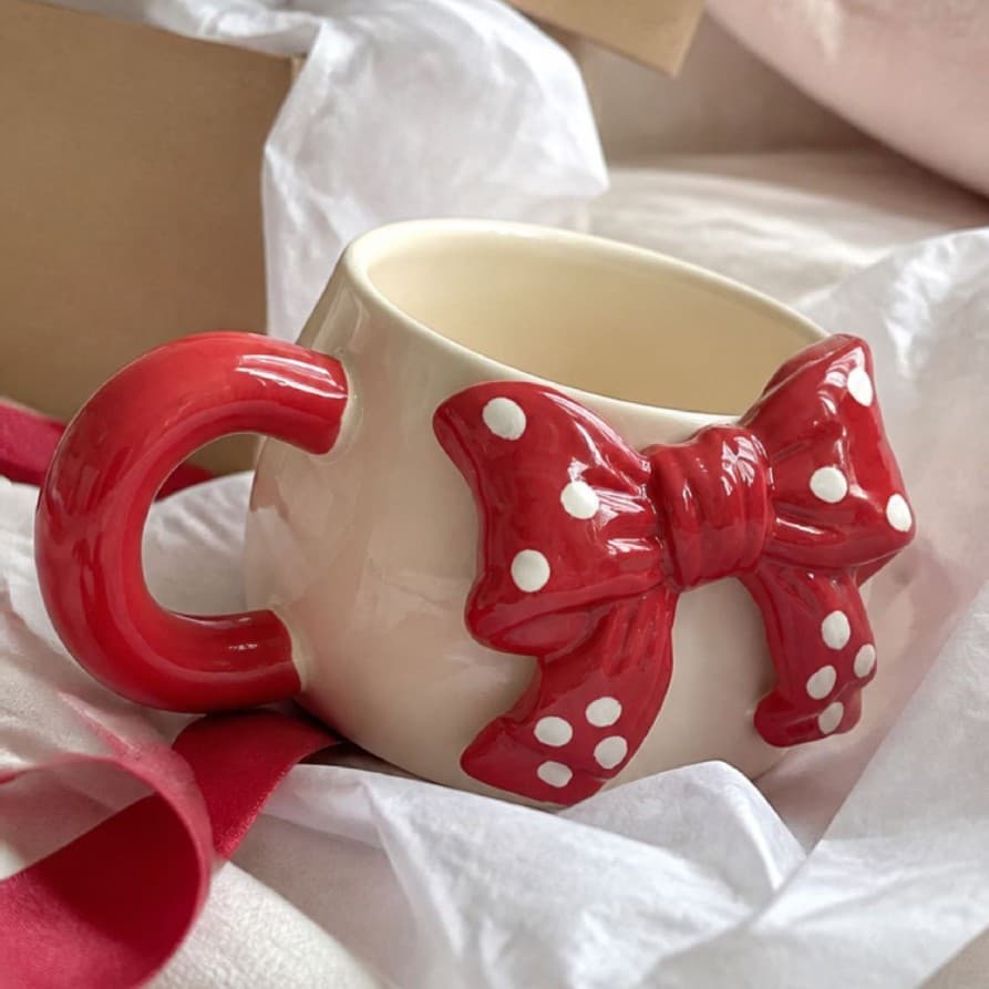Cross-border 3D Three-dimensional Bow Ceramic Mug, Valentine's Day Creative Gift Cup, Pink Heart Love Mug, Gift Giving