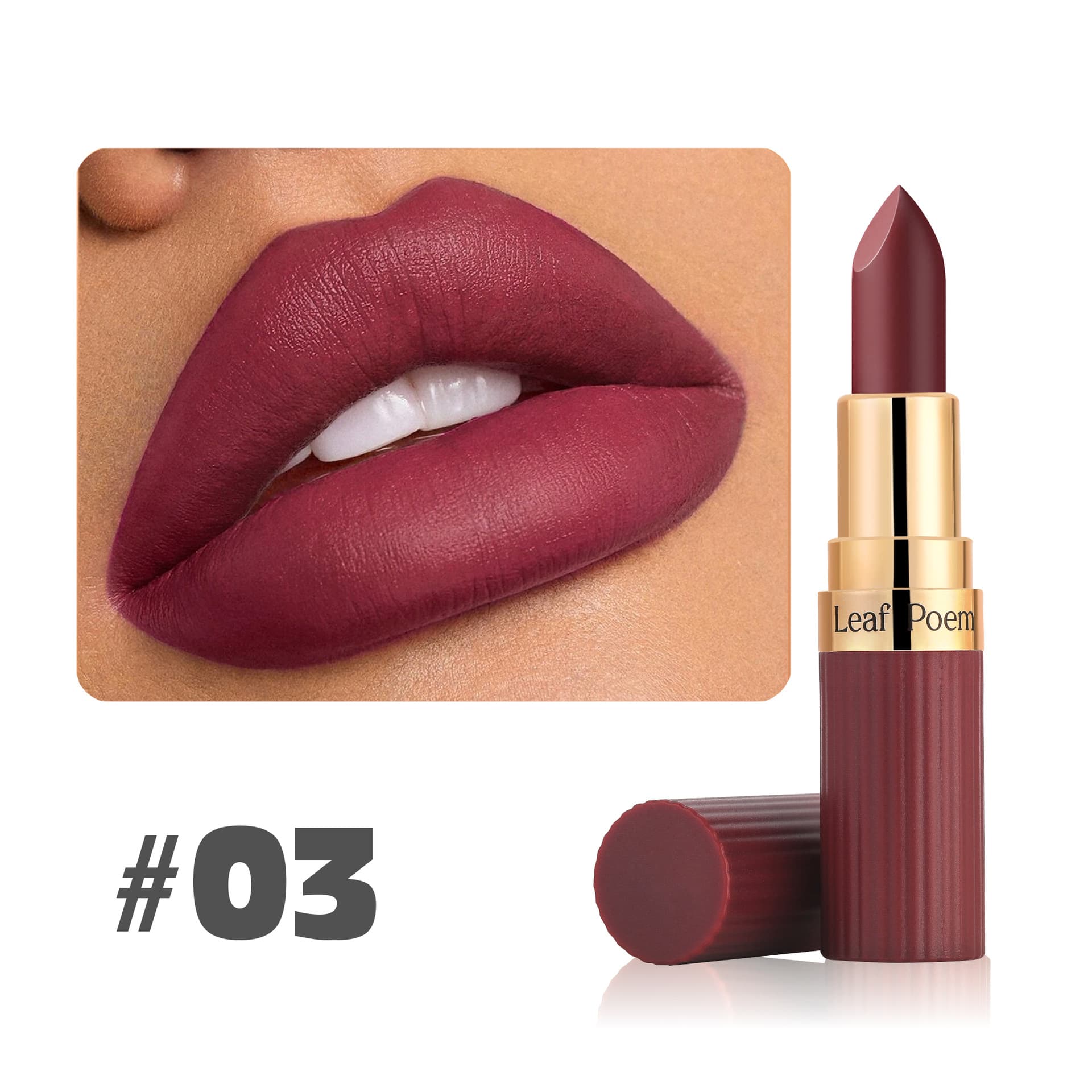 LEAF P0EM Cross-Border 6-Color Matte Lipstick, Non-Fading, Non-Stick Cup, Waterproof Long-Lasting Lipstick