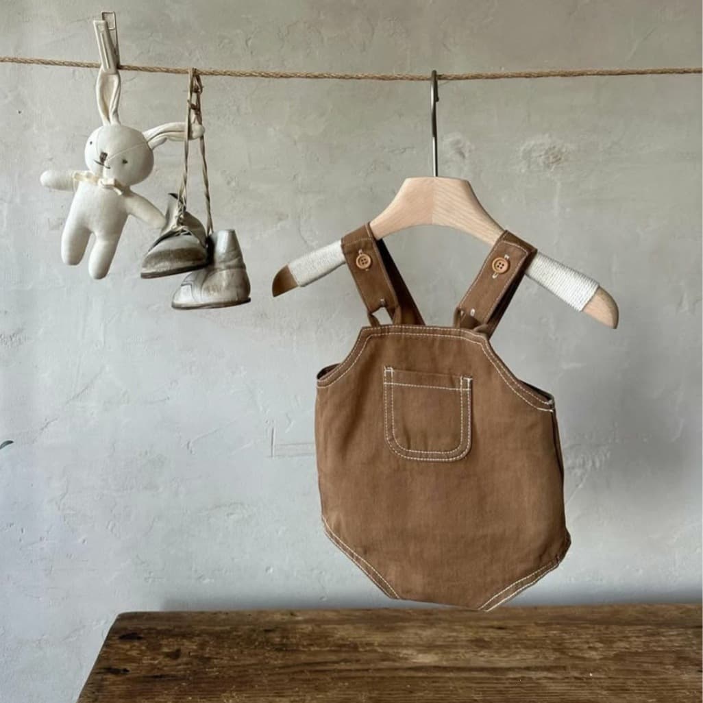 Spring/Autumn Adjustable Strap Romper for Baby Boys and Girls, Maillard Color Scheme, Baby Suspender Bodysuit