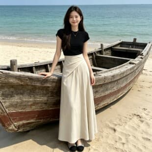 Summer Outfit Age-Reducing Ensemble Full Set Plus Size Korean Light Mature Cotton Short Sleeve Skirt Set