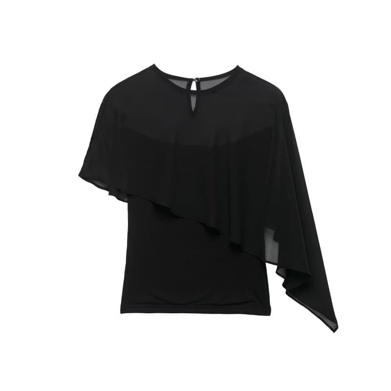 PB&ZA Cross-border European and American Women's Fashion: Haoben Style Elegant Mesh Cape Shawl Irregular Stretch Vest T-Shirt