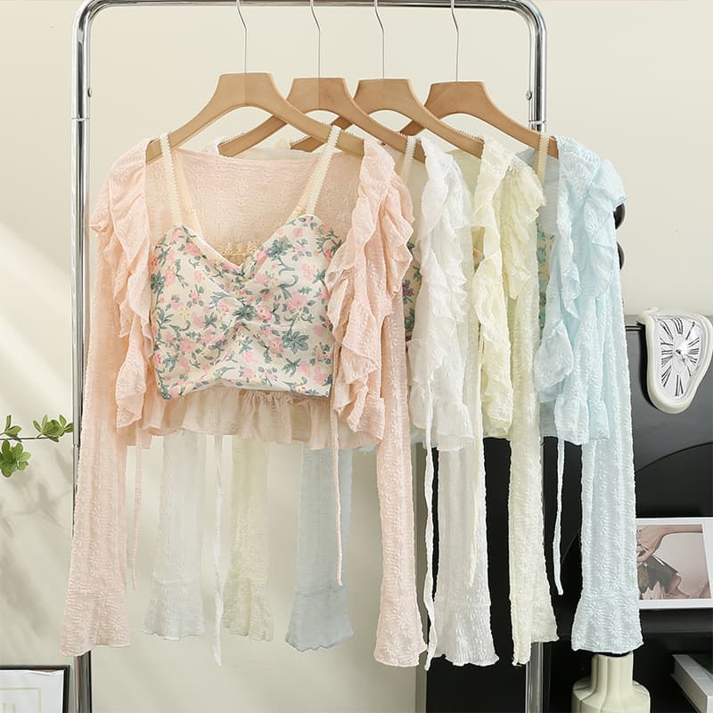 Sun Protection Lightweight Cardigan with Lace Flared Sleeves, Summer Outerwear for Women, Pairs with Dresses