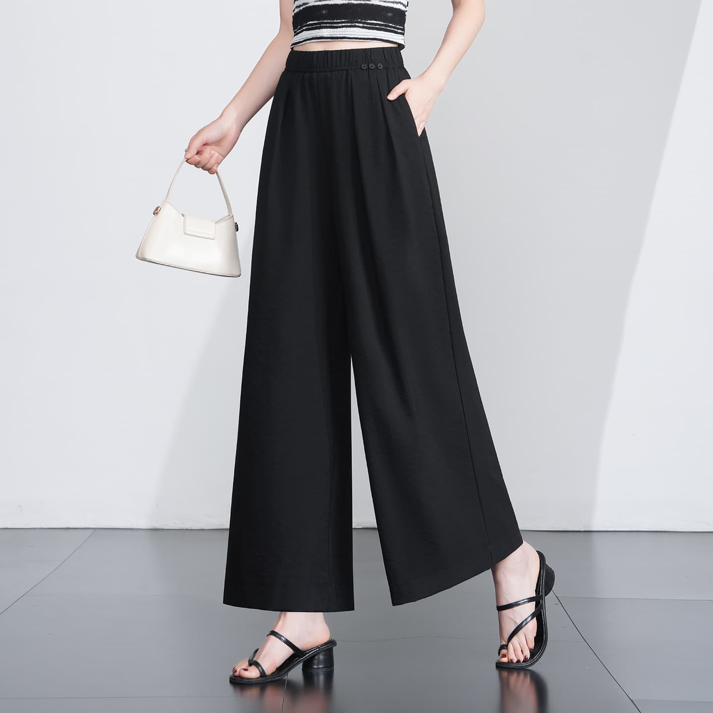 Elastic High-Waist Wide-Leg Pants Tencel Linen Casual Trousers Summer New Straight-Leg Loose Palazzo Pants Long Pants for Women