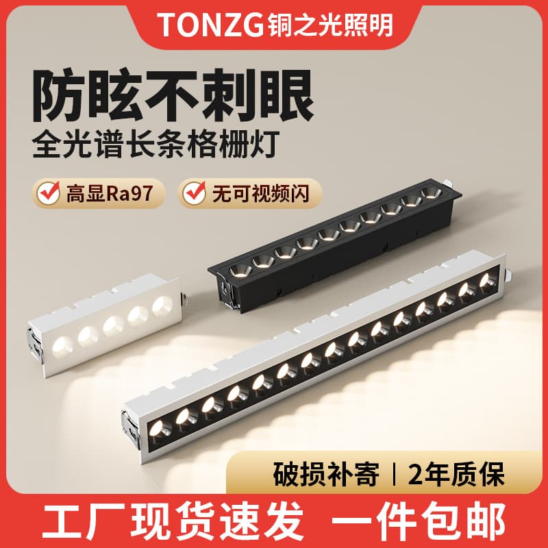 Linear LED Recessed Ceiling Grid Light, Rectangular Spot Light for Living Room, No Main Light, Anti-Glare