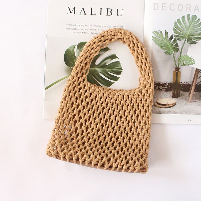 Casual Handwoven Bag Women's Handbag Small Mobile Phone Bag Simple Match Casual Travel Beach Pure Color Cotton Fabric Bag