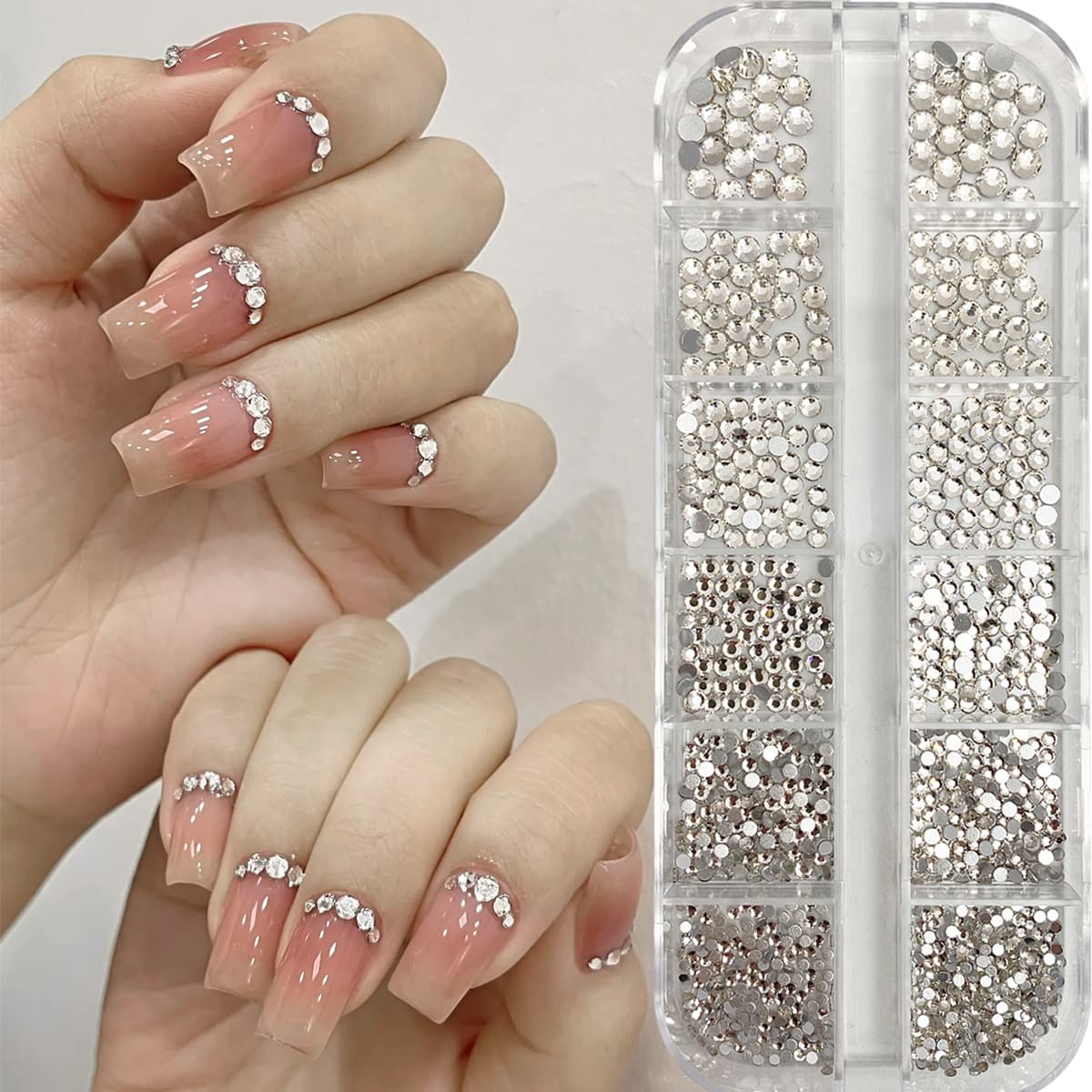 Cross-border 12-grid/6-grid boxed nail art flat back rhinestones small round diamond DIY white glass diamond nail stickers