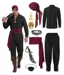 2026 New Medieval Viking Men's Pirate Costume Shirt with Cuffed Pants Accessories Set Export Apparel