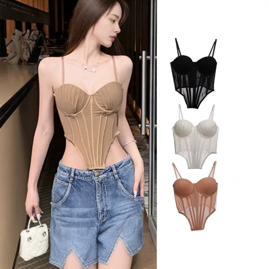Pure lust hot girl's high-end fishbone tube top camisole women's slim and versatile irregular pleated top with breast pads