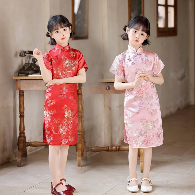2025 New Summer Children's Cheongsam Retro Fashion Princess Dress Chinese Style Little Girls' Dress Wholesale