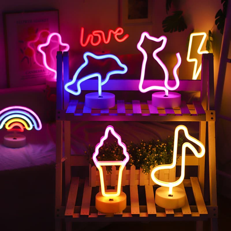 LED Decorative Light Ins Korean Style Flamingo LED Ornament Night Light Christmas Colorful Light Round Base Neon Light