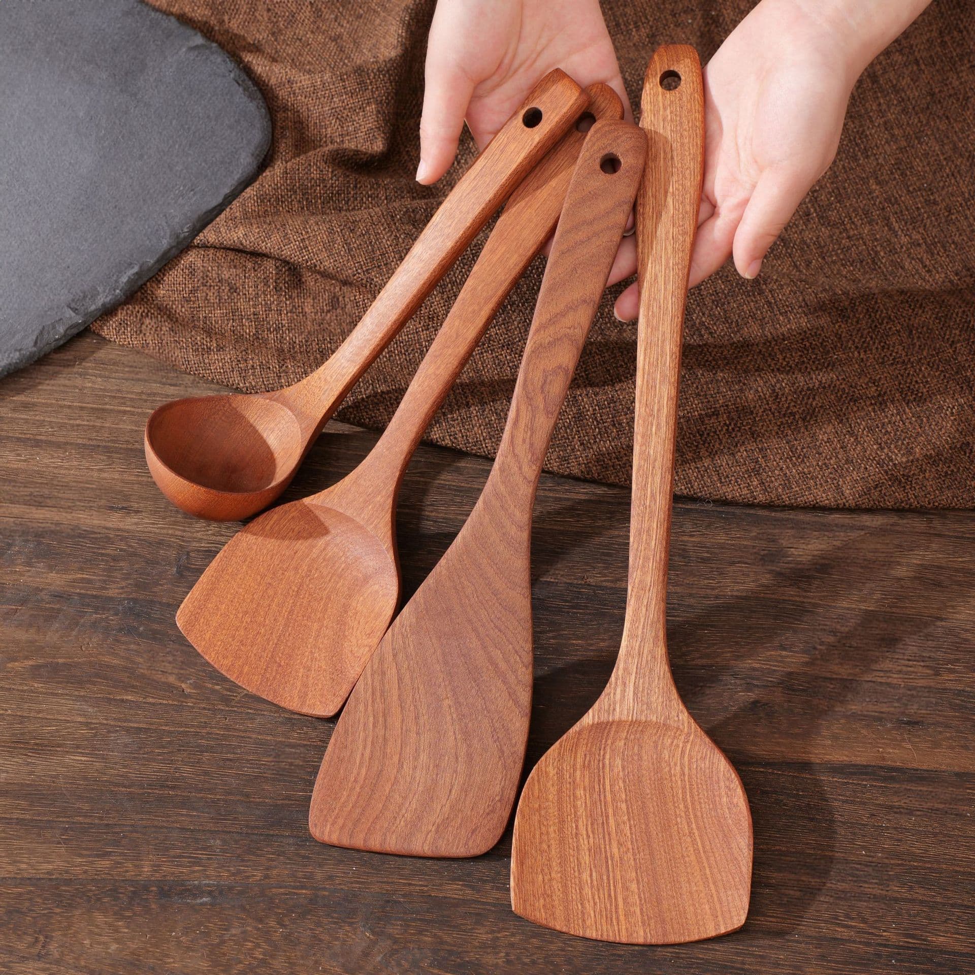 He Shi Ebony Wood Pot, Spatula, Soup Spoon, Kitchen Utensils, Kitchen Utensils, Spatulas for Stir-Frying, Wooden Spatulas for Cooking