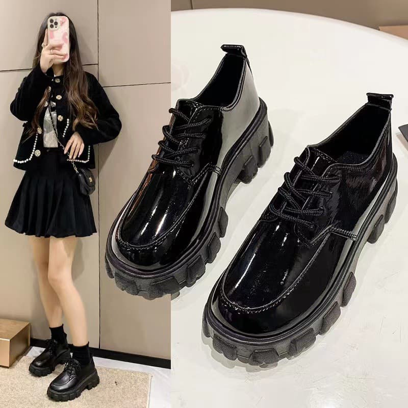 Lace-up women's leather shoes, new 2024 autumn style, British retro student style, platform shoes, petite women's shoes