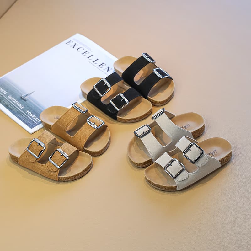 Children's Birkenstock-style cork sandals for boys and girls, summer 2026, casual one-strap beach sandals for older children