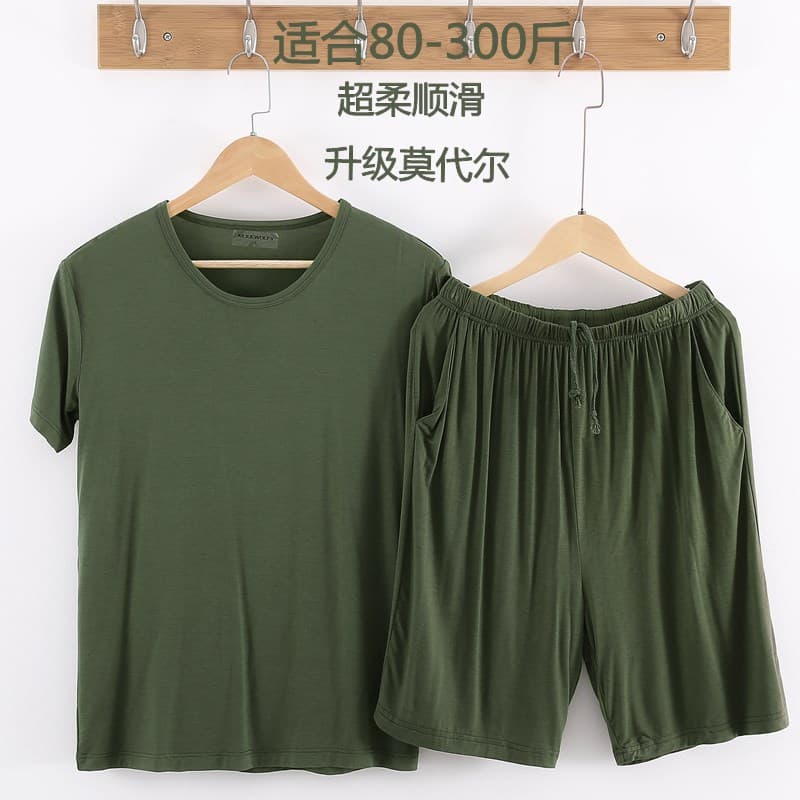 Men's Summer Sleepwear Home Suit Modal Short Sleeve Shorts Set Round Neck Air Conditioning Loose Fit Drop Shipping Wholesale
