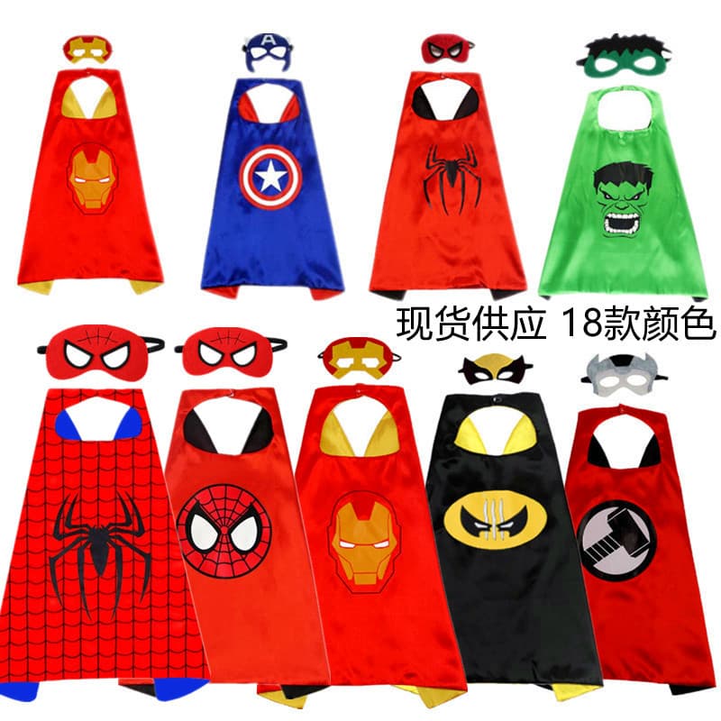 Children's Role-play Costume Cartoon Cape Superhero Mask Printed Cloak for Halloween Dress-up