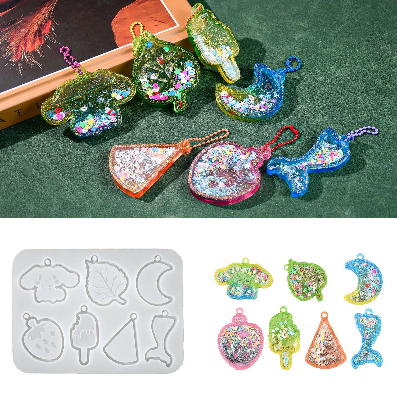 DIY Epoxy Resin Mold Dog Fruit Quicksand Silicone Mold Keychain Pendant Charm In Stock