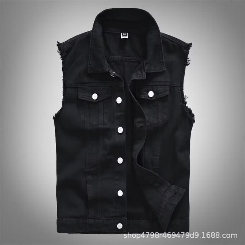 Black Denim Vest Short Women's Spring Autumn Loose Versatile Casual Inner Pocket Sleeveless Layering Jacket