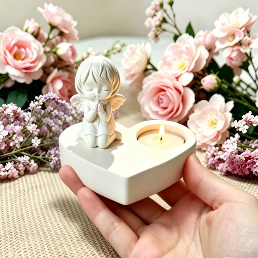 Cross-border hot style 2 pieces angel love candle holder silicone mold DIY plaster aromatherapy