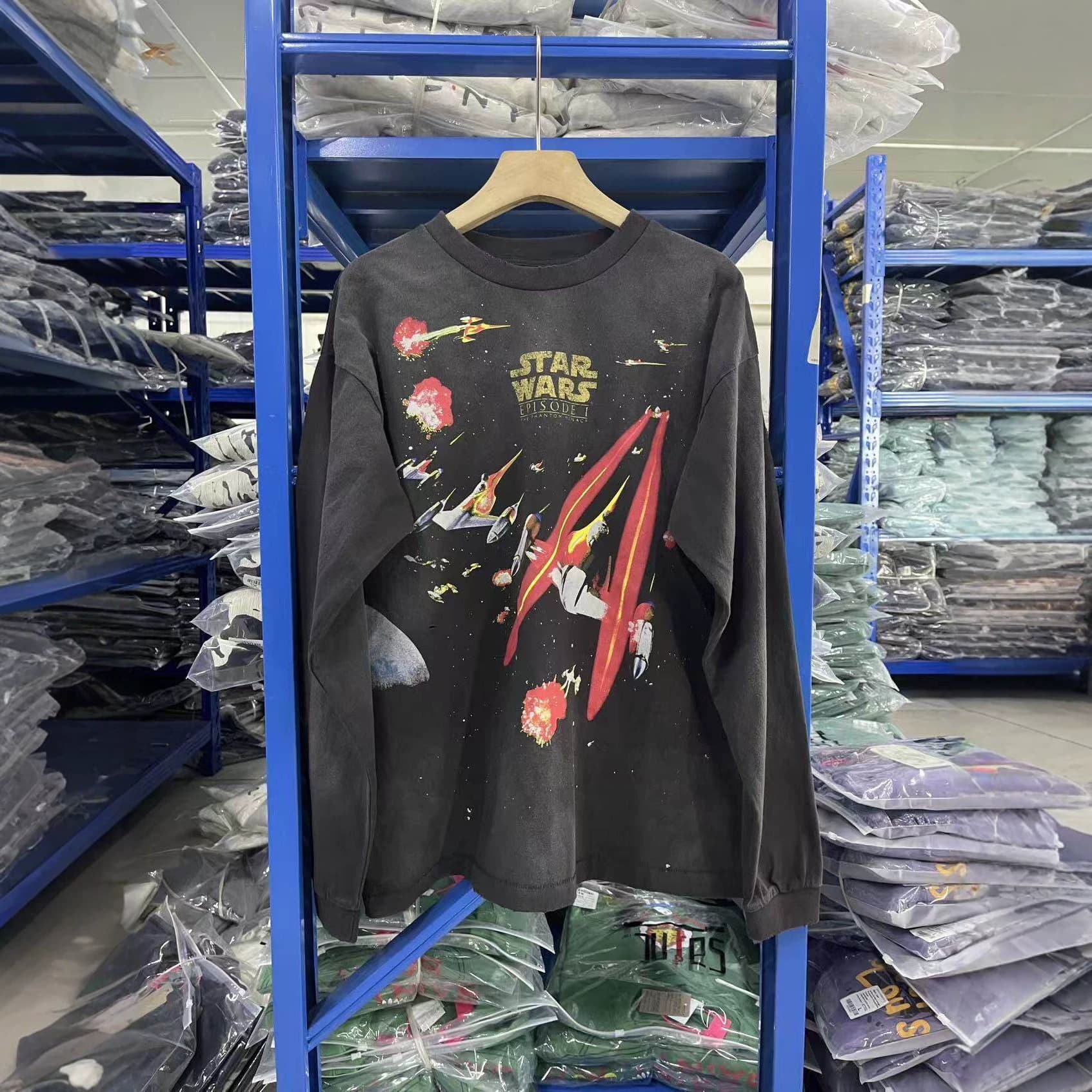 SAINT MICHAEL STAR WARS Star Wars fighter fully printed vintage long-sleeved T-shirt for men