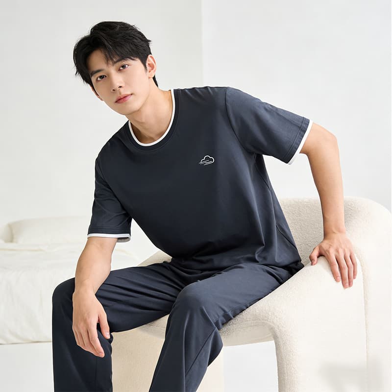 Men's Short-Sleeved Suit, Summer Home Wear, Pajamas, Bamboo Cotton Home Wear, Cool Feeling