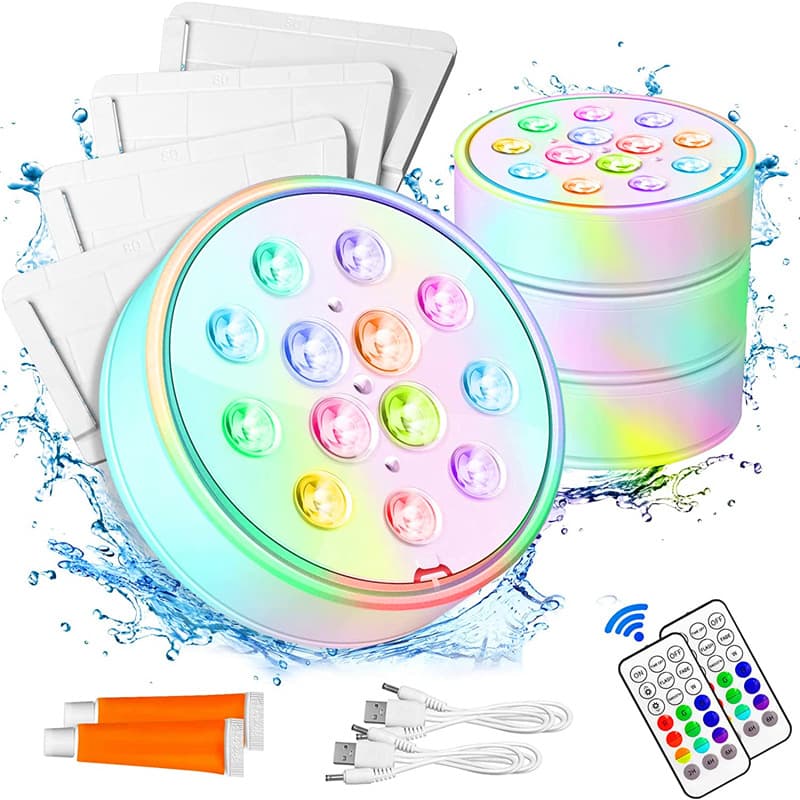 New USB charging waterproof LED 13-light RGB colorful changing RF remote control diving light timer pool underwater light