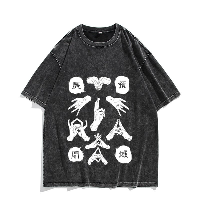 Japanese manga Jujutsu Kaisen washed retro distressed T-shirt field expands the Gojo Enchantment spell return battle short sleeves