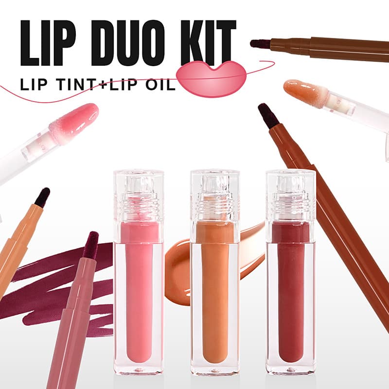 Lip Liner & Lip Gloss Set, Water-Gloss Mirror Lip Gloss, Moisturizing Lipstick, Long-Lasting Non-Fading Matte Lip Brush Pen, No LOGO