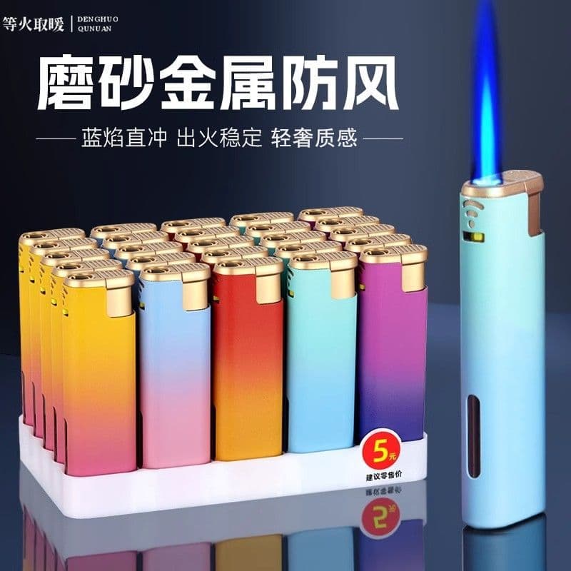 2025 New Metal Gradient Color Windproof Lighter, Durable, Direct Flush, Frosted, Explosion-Proof, Inflatable, Fashionable and Good-Looking
