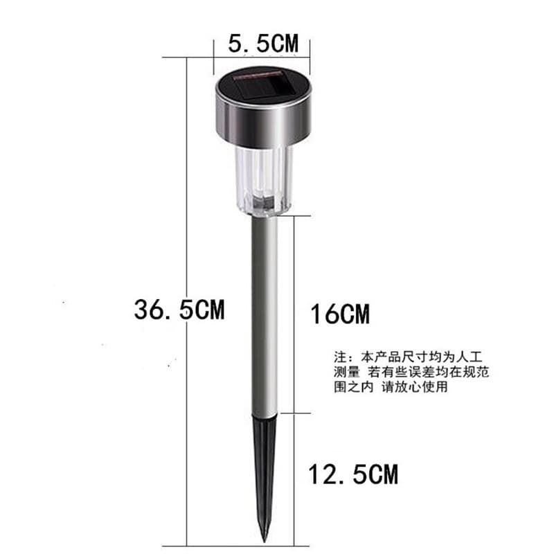 Factory Direct 5.5CM Solar Stainless Steel LED Landscape Garden Lawn Spike Light