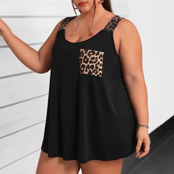 European and American foreign trade cross-border women's clothing Amazon's hot-selling round neck splicing leopard print pocket raglan sleeves for casual outings and vacations
