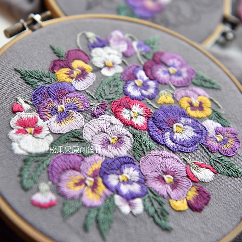 Pinecone Horned Violet Handmade DIY Self-Embroidery Creative European Fine Embroidery Material Kit Gift Decorative Embroidery Set