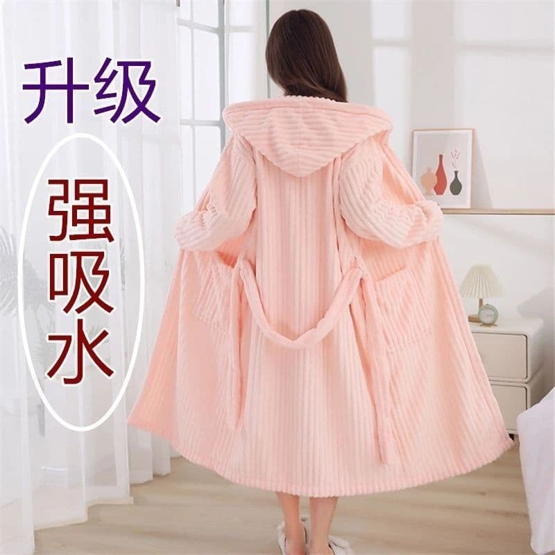 Bathrobe Autumn and Winter Bath Towel Absorbent Quick-Drying Thickened Long Bathrobe for Men and Women Adult Bathrobe Nightgown