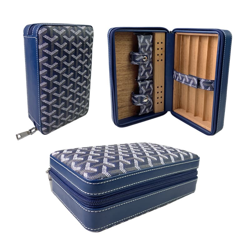 Cross-border In-Stock Portable Cigar Humidor Cedar Wood Cigar Box Leather Cigar Case Storage Box