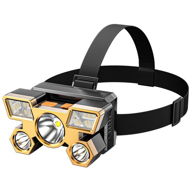 Fixed Focus Long-Range High-Brightness Five-Lamp Illumination Wide Floodlight ABS Portable Rechargeable Outdoor Head-Mounted Headlamp Camping Light