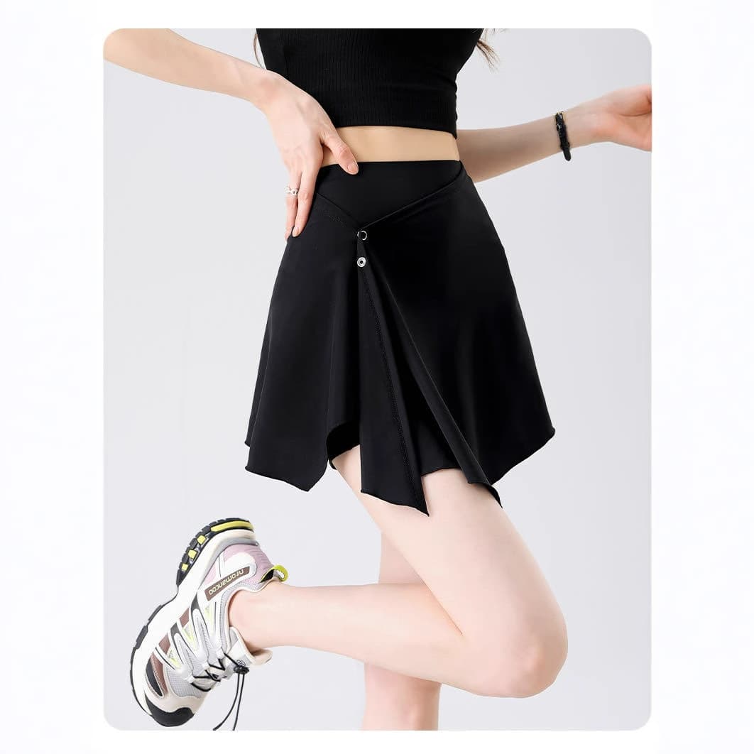 2026 European and American spring and summer ice-sense yoga butt curtain skirt anti-exposure high-waist pocket tennis yoga skirt shorts skirt sports