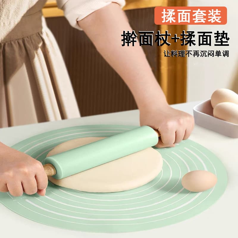 Kitchen Baking Silicone Rolling Pin Set Medium Dough Rolling Pin Baking Set Rolling Pin Dough Mat Set