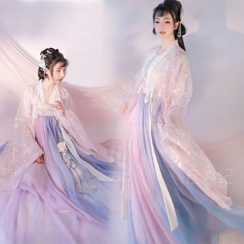 Spring Cherry Blossom Hanfu Women's High-waist Chest-waist Ruqun Ancient Style Student Ethereal Large Sleeve Gown Ancient Costume Set